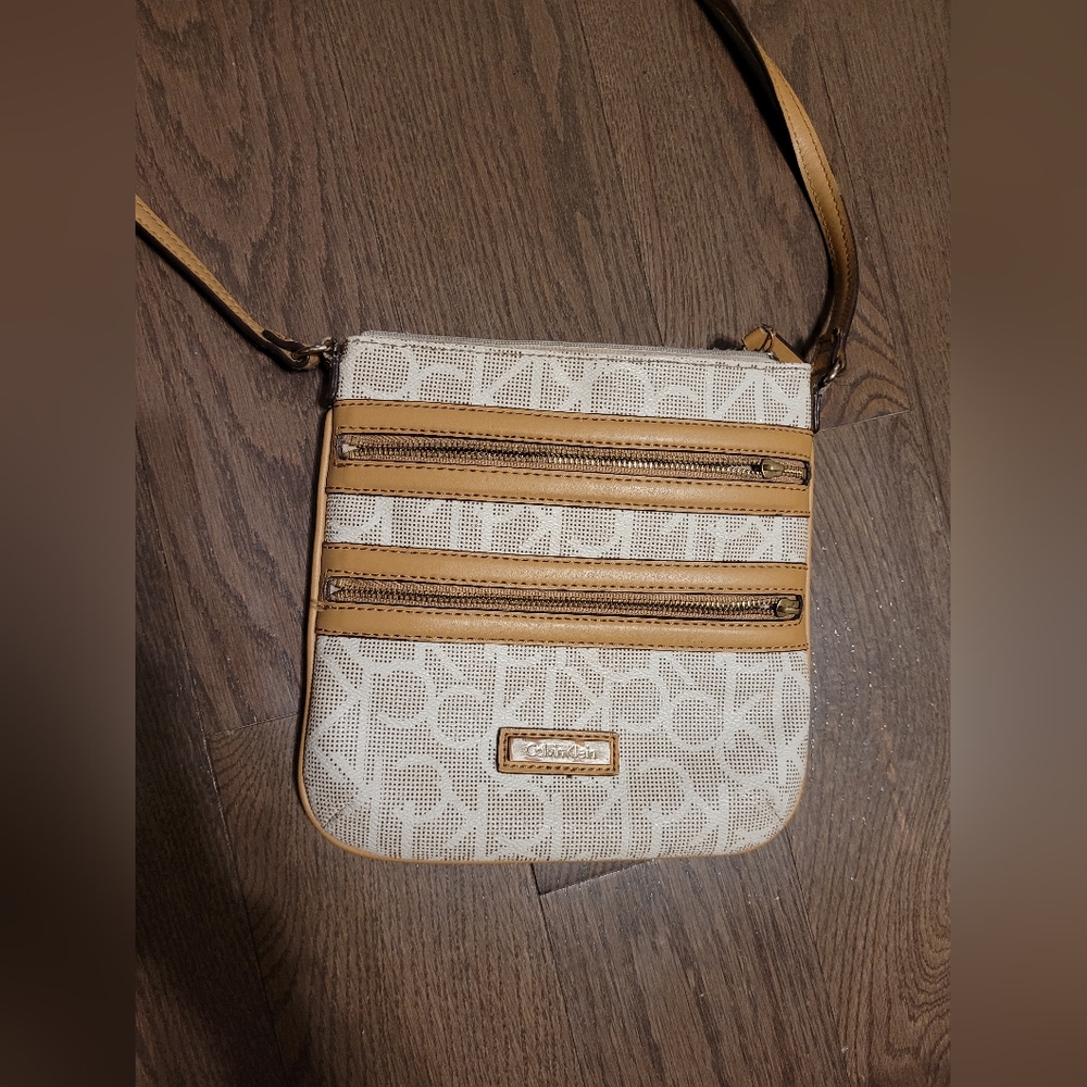 Calvin Klein Beige and Tan Crossbody Bag